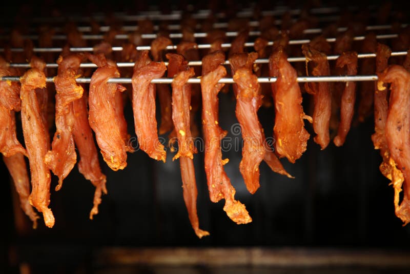 Jerky Meat in the Process of Drying on Skewers Stock Photo Image of