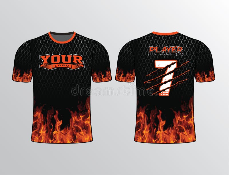 Flames Theme and Metallic Pattern Jersey Template Stock Vector