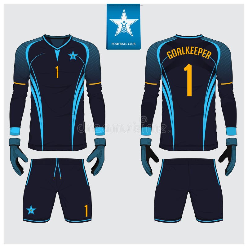 Jersey del portiere o corredo di calcio, jersey lungo della manica, progettazione del modello del guanto del portiere Derisione d illustrazione vettoriale Jersey del portiere o corredo di calcio, jersey lungo della manica, progettazione del modello del guanto del portiere Derisione d illustrazione vettoriale