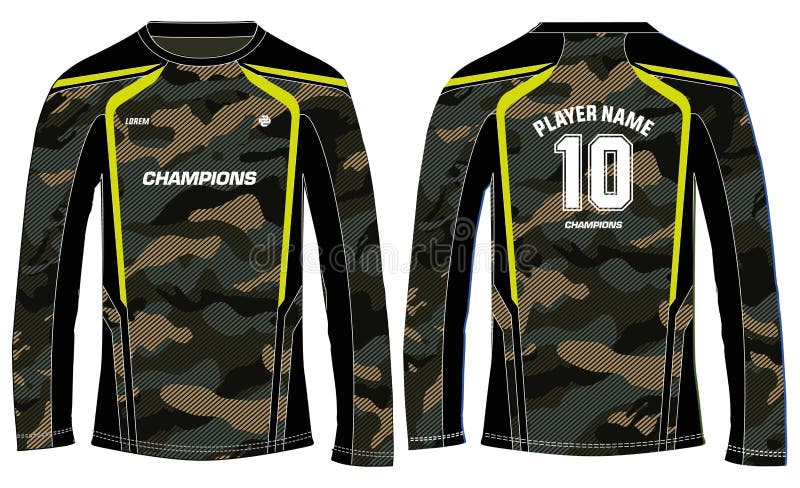 Jersey long concept motocross fever de modèle de vecteur de projet de jersey de T-shirt sportif de manchon de camouflage pour jers