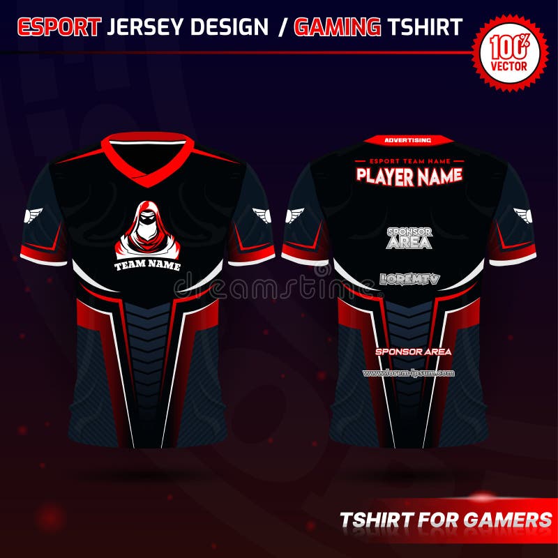 Red And Black Gaming Jersey For E-Sport Players, T-shirt Design Template  Stock Vector - Illustration…