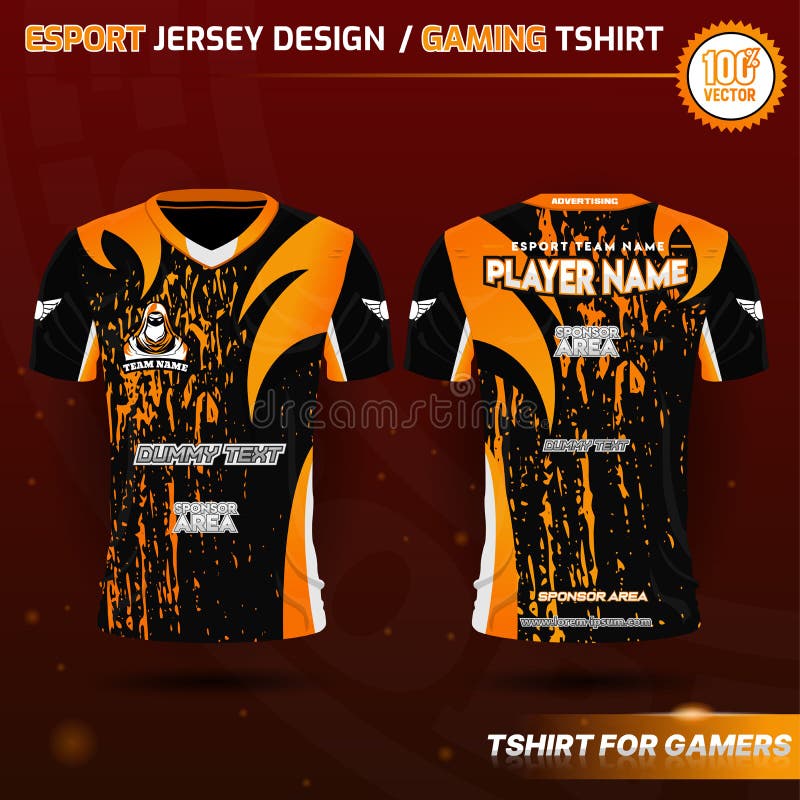 Orange, Black, And White T-shirt Design With Simple Style, For Online  Gaming Or E-Sports Stock Vector - I…