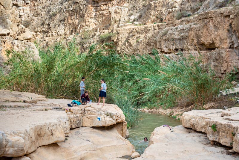 JERUSALEM, ISRAEL - 5. DEZEMBER 2018: Prat-Fluss In Israel Wadi Qelt