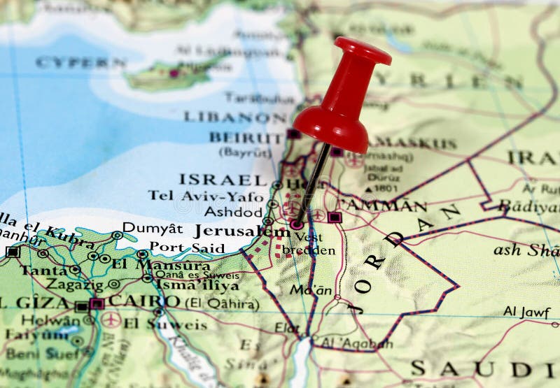 Palestine map with horizontal Jerusalem word in Arabic pin