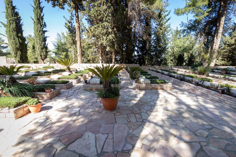 Rows of graves of soldiers who fell in the Israeli wars, in the military cemetery on Mount Herzl