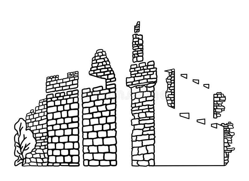 Jerusalem Wall line art vector drawing.Coloring book Bible illustration.Old town.Ruins.