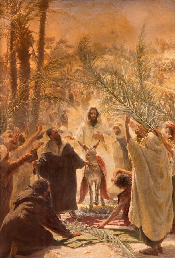 Jeruzalem - de verf van ingang van Jesus in Jeruzalem (Zandige Palm) Verf in Evangelische Lutheran Kerk van Beklimming royalty-vrije stock fotografie Jeruzalem - de verf van ingang van Jesus in Jeruzalem (Zandige Palm) Verf in Evangelische Lutheran Kerk van Beklimming royalty-vrije stock fotografie