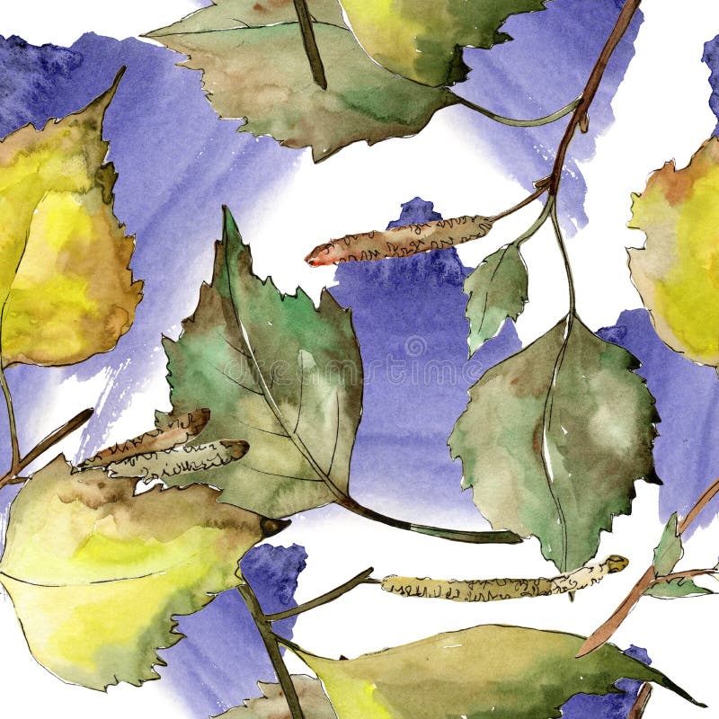 Jesieni zielonej i żółtej brzozy liście Liść rośliny ogródu botanicznego kwiecisty ulistnienie Bezszwowy tło wzór royalty ilustracja Jesieni zielonej i żółtej brzozy liście Liść rośliny ogródu botanicznego kwiecisty ulistnienie Bezszwowy tło wzór royalty ilustracja
