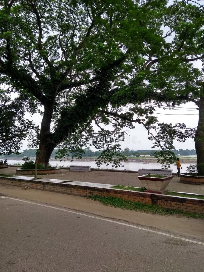 Jesienna scena parku przylegającego do rzeki brahmaputra. To jest jawdroppinga eyepopping site of mymensingh park, położony w pobliżu rzeki brahmaputra, zrobiony jesienią w bangladeszu