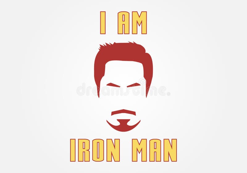 Illustration of Robert John Downey Jr.`s face with his quote `I am Iron Man` as Iron Man. Illustration of Robert John Downey Jr.`s face with his quote `I am Iron Man` as Iron Man.