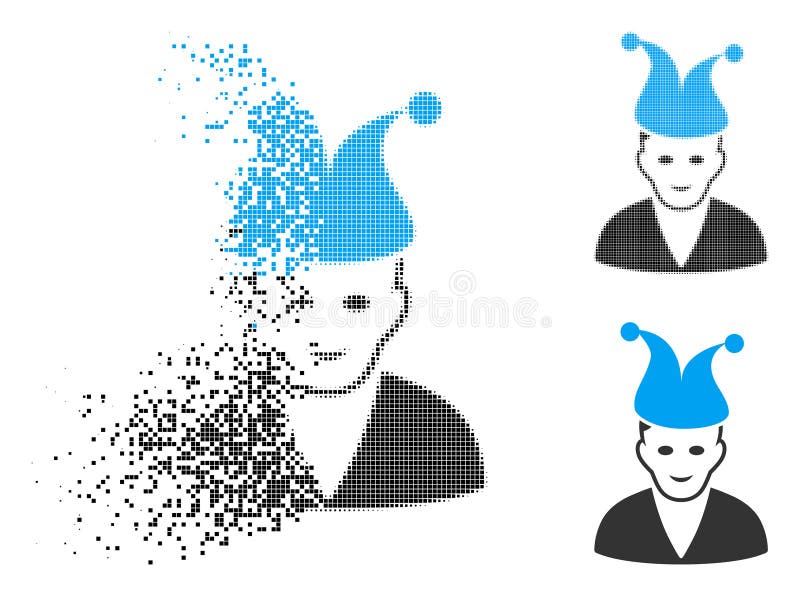 Disintegrating Pixel Halftone Jester Icon with Face Stock Vector