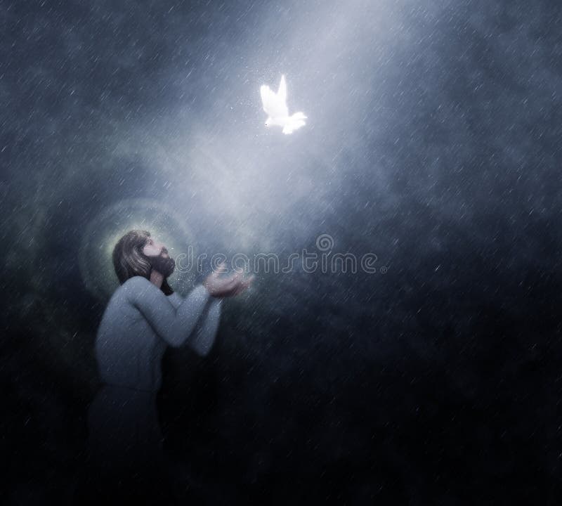 Jesus Baptism tramite l'illustrazione della pioggia di cieli illustrazione di stock Jesus Baptism tramite l'illustrazione della pioggia di cieli illustrazione di stock