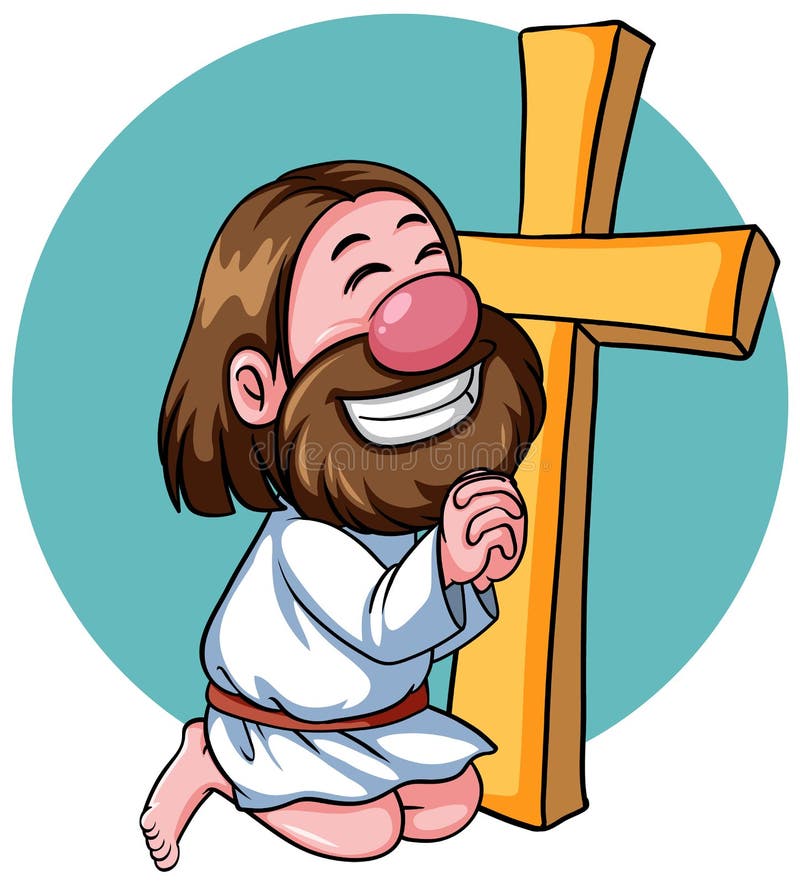 Jesus Christ Catoon Character with Cross on White Background Stock ...
