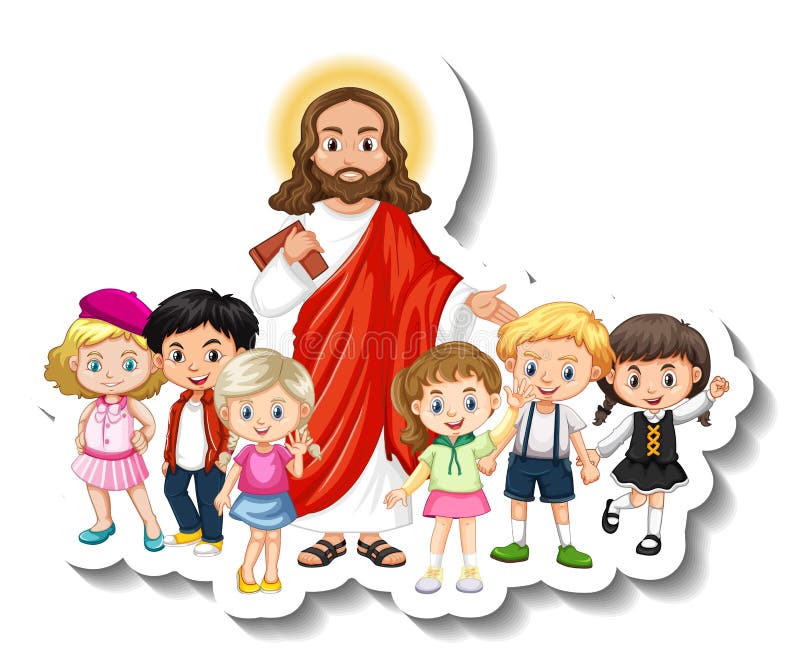 Jesus Christ with Children Group Sticker on White Background Stock ...