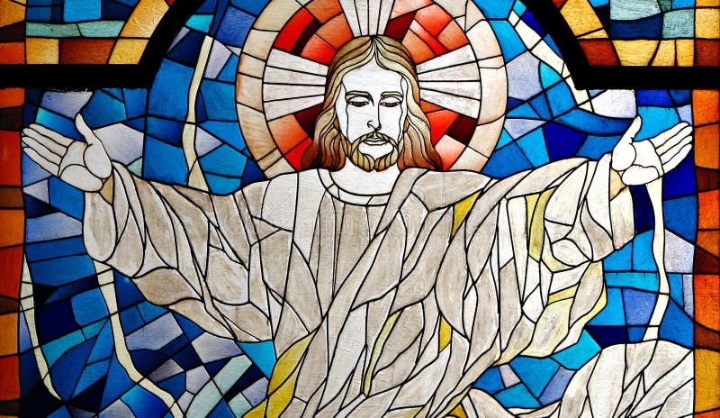 Jesus Christ Church Stained Glass Pane. Modern Rendition of Jesus Christ Church Stained Glass Pane royalty free stock photo