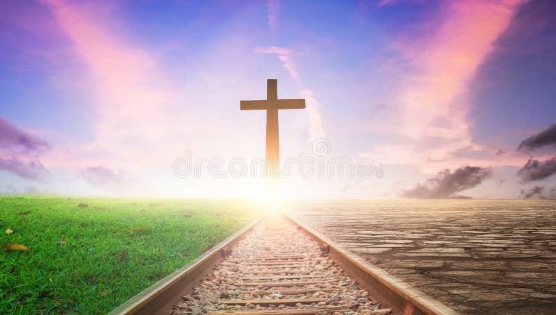 Jesus Christ Cross Concept: Cross on Railway Sunset Background Stock Photo  - Image of church, evangelism: 155319736