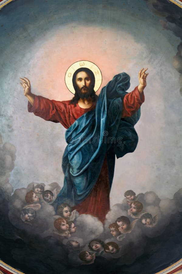 Jesus Christ, dome fresco inside a church in Greece stock image Jesus Christ, dome fresco inside a church in Greece stock image