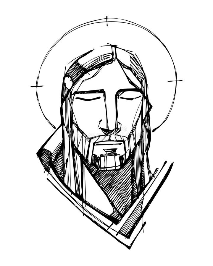 Jesus Christ Face in Contemplation Stock Vector - Illustration of ...