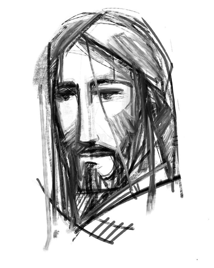 Jesus Christ Face Ink Digital Illustration Stock Illustration