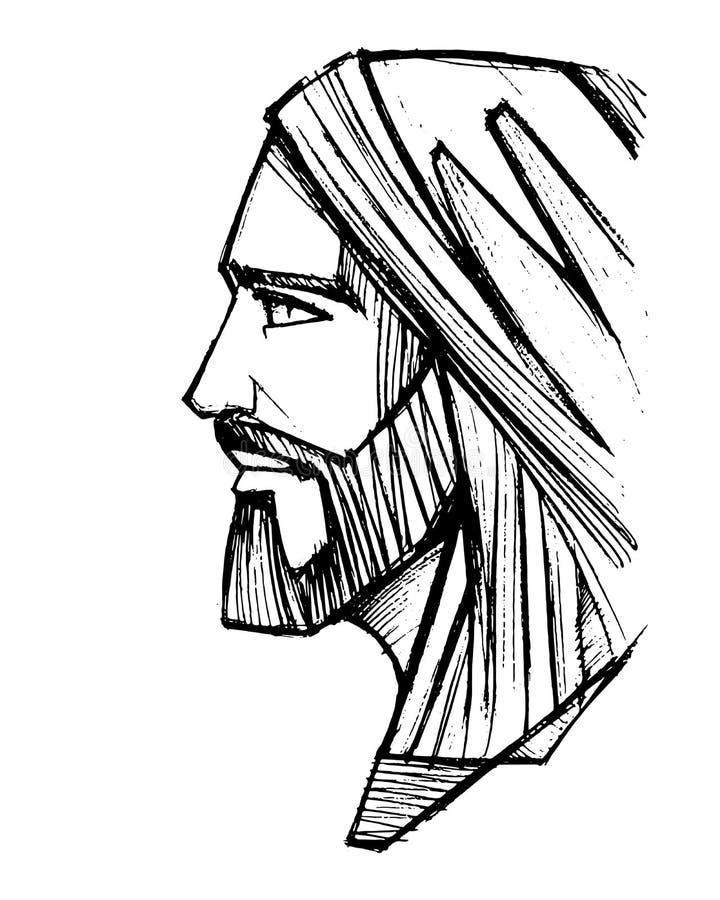 jesus christ face pencil illustration hand drawn vector drawing 119731910