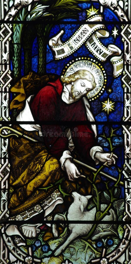 Jesus Christ the Good Shepherd in stained glass