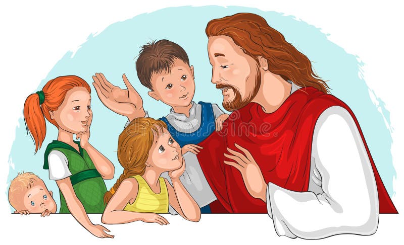 Jesus Con Un Personaje De Dibujos Animados De Un Grupo De Niños