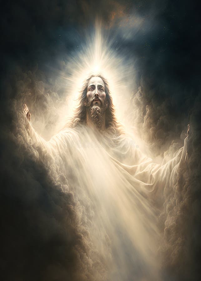 Jesus Christ in Heaven Surrounded by Clouds and Light. Ascension of ...