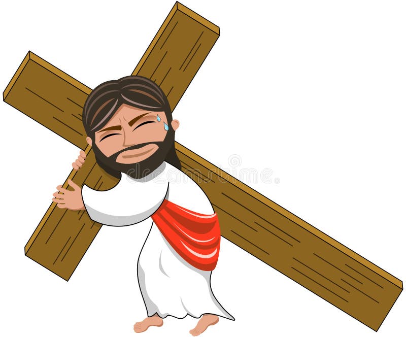 Jesus Christ Holding Heavy Cross isolerade royaltyfri illustrationer Jesus Christ Holding Heavy Cross isolerade royaltyfri illustrationer