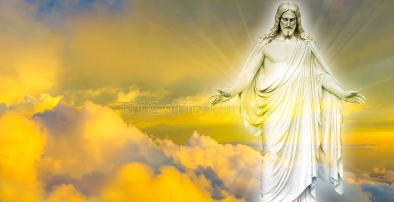 Jesus Christ i panorama- bild för himmel arkivfoto Jesus Christ i panorama- bild för himmel arkivfoto