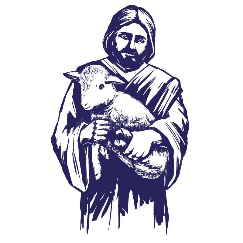 Jesus Christ son av guden som rymmer ett lamm i hans händer, symbol av drog vektorillustrationen för kristendomen den hand