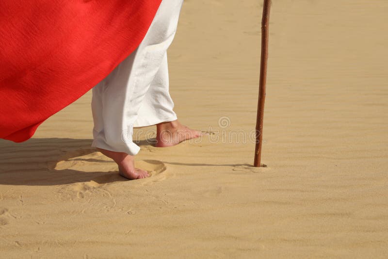 Jesus Christ walking in desert, closeup stock photos