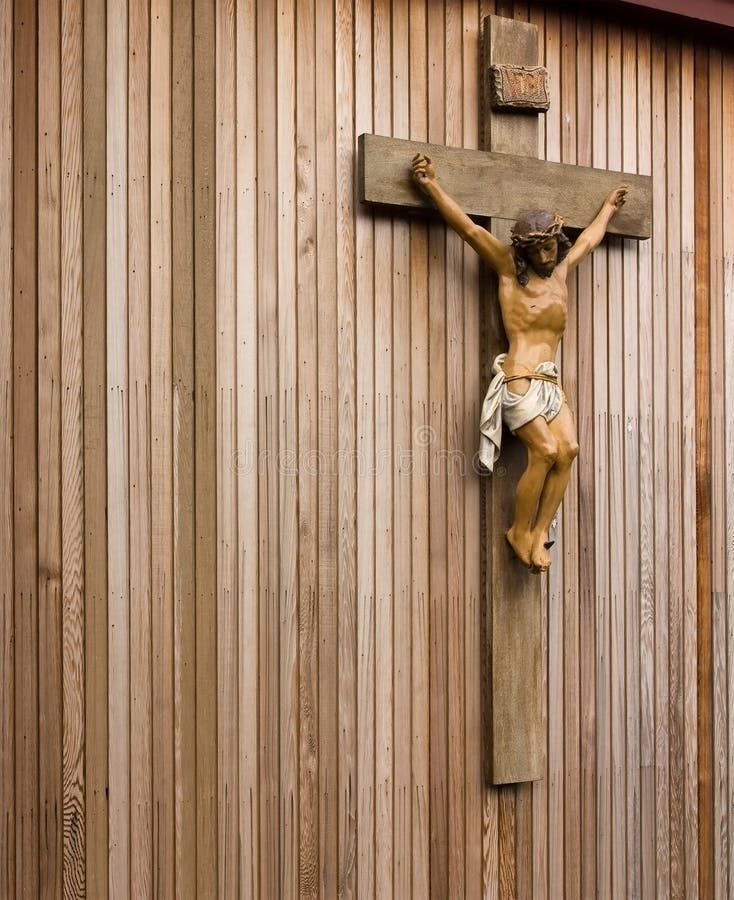 Wooden Figure Of Jesus Crucified, In The Church During Easter Stock