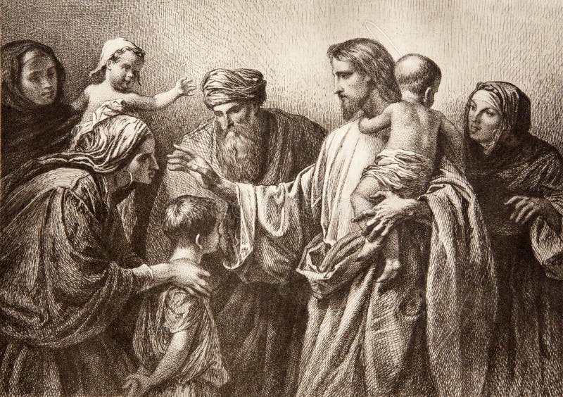 Jesus en kinderen - gravure