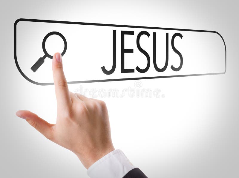 Jesus escrito na barra da busca na tela virtual foto de stock royalty free Jesus escrito na barra da busca na tela virtual foto de stock royalty free