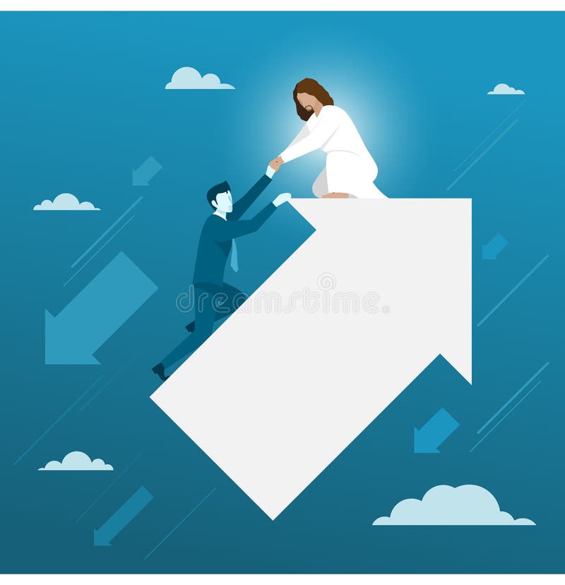Jesus Helping Businessman From Falling giù illustrazione vettoriale Jesus Helping Businessman From Falling giù illustrazione vettoriale
