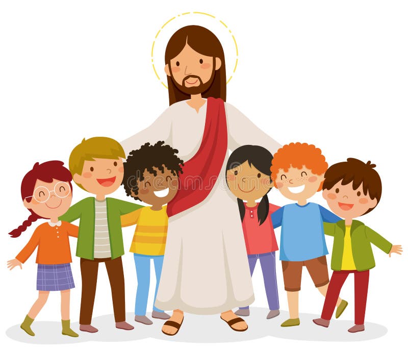 Jesus hugging kids vector illustration