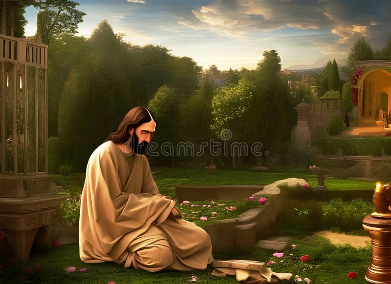 Jesus Praying in the Garden of Gethsemane Stock Illustration ...