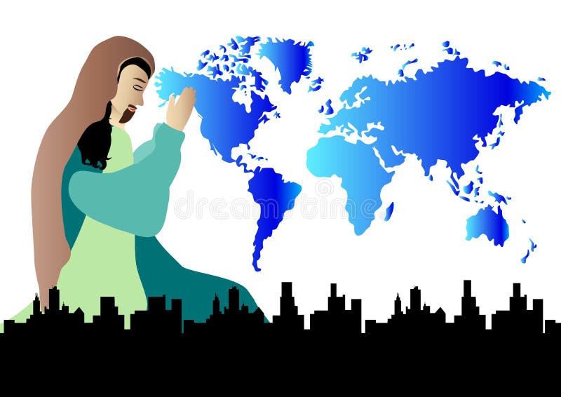 Jesus praying for our earth vector illustration Jesus praying for our earth vector illustration