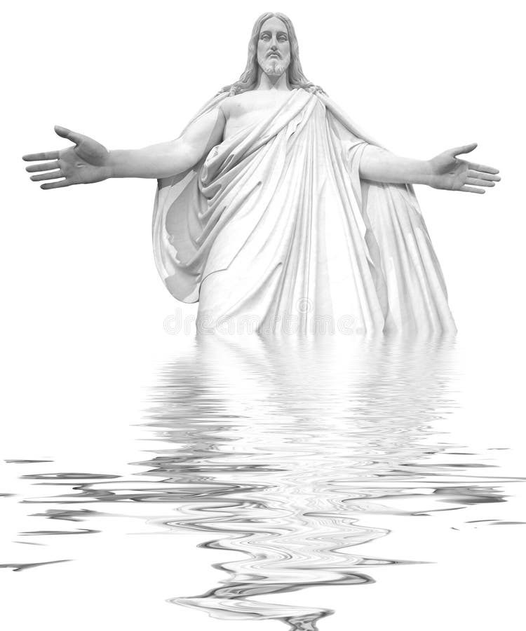 Jesus reflected in water with stormy clouds in background. Jesus reflected in water with stormy clouds in background