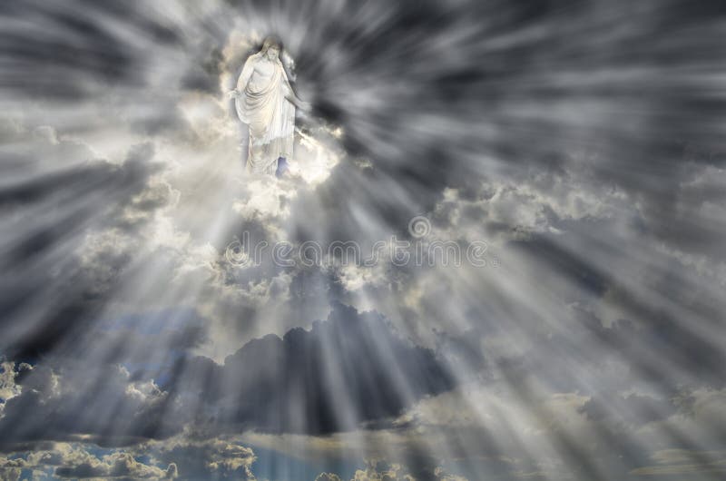 Jesus in Sky Clouds with Rays of light symbol love