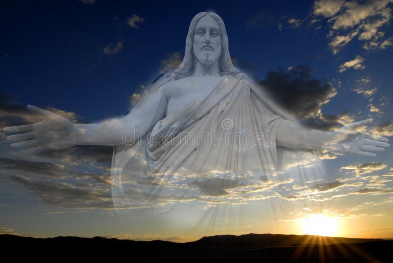 Sunset and Jesus with sky and clouds creations. Sunset and Jesus with sky and clouds creations