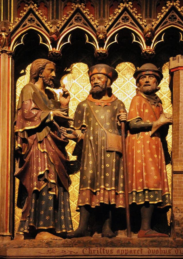 Jesus und Schüler zwei auf der Straße zu Emmaus lizenzfreies stockbild Jesus und Schüler zwei auf der Straße zu Emmaus lizenzfreies stockbild