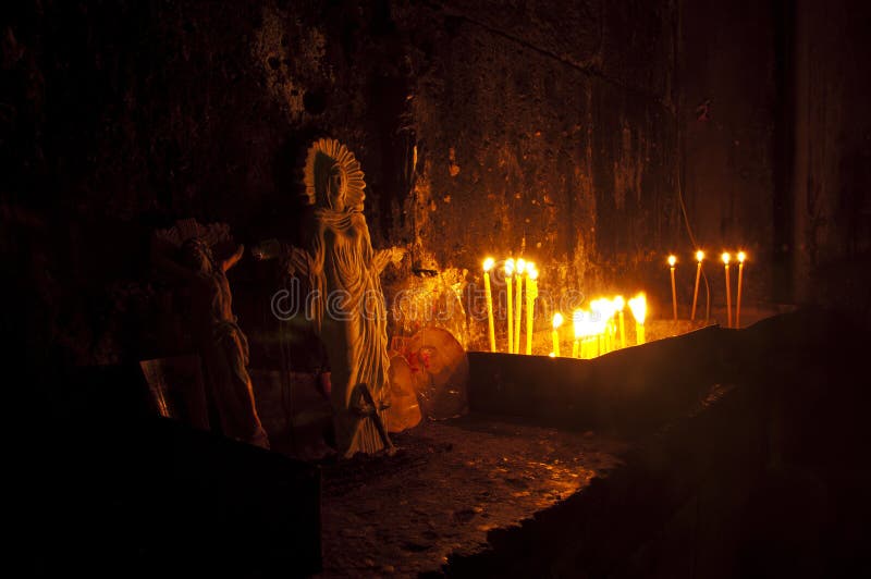 Jesus, Virgin Mary and Candles Stock Image Image of wall, christ