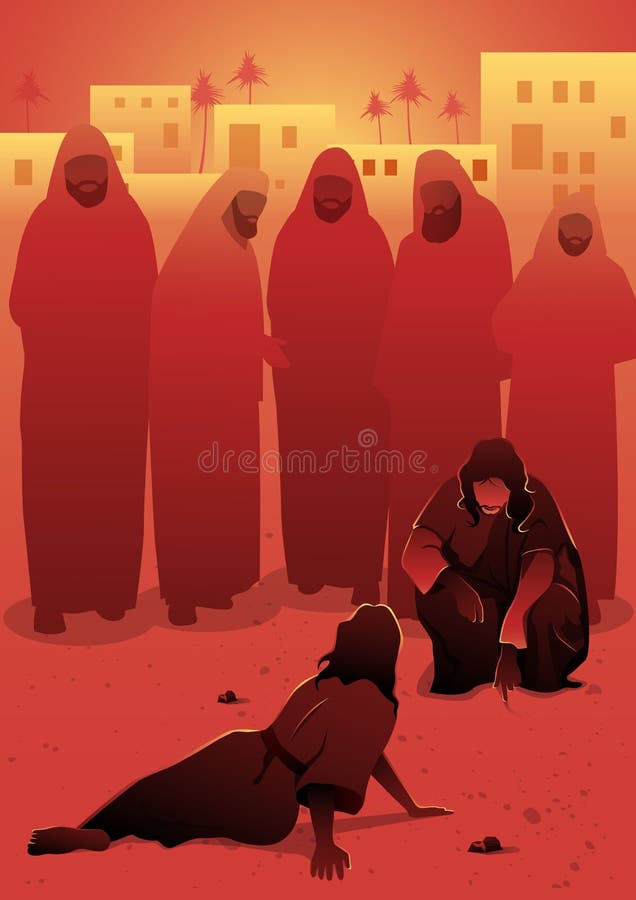 Jesus Writing in the Sand stock vector. Illustration of faith 255262645