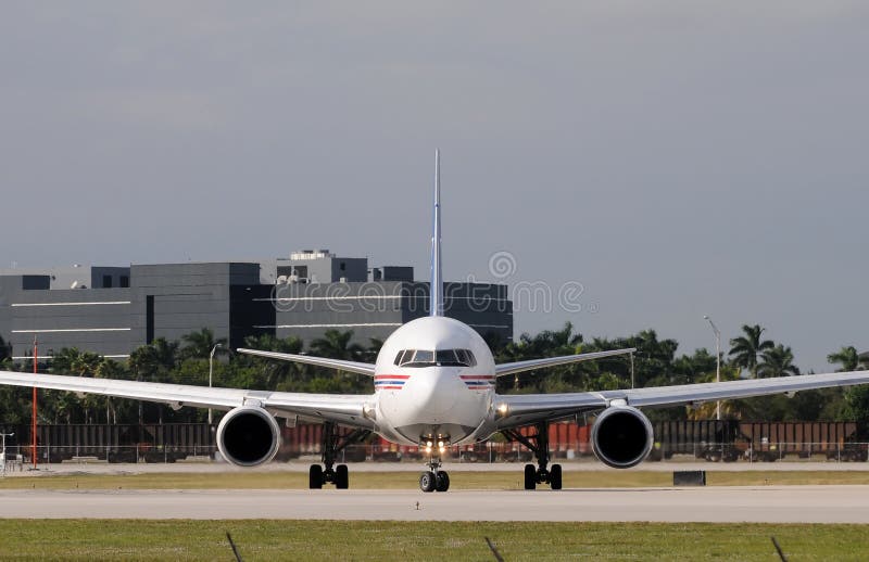 Jet airplane front view stock image