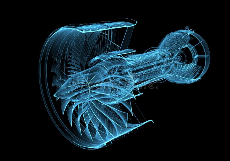 Attuale motore turbina ( tridimensionale blu trasparente) 