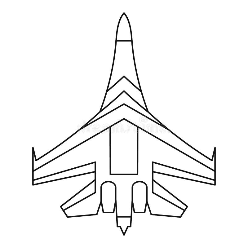 Jet fighter plane icon, outline style stock illustration