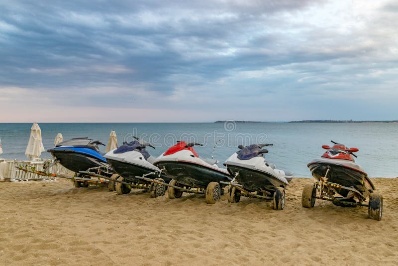 Jet Ski at the Beach in Sunny Beach on the Black Sea Coast of Bulgaria Stock Image Image of