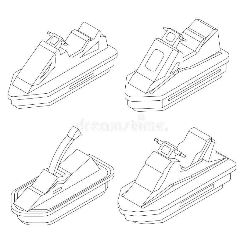 Jet Ski Icons Set Vector Outline Stock Vector Illustration of woman