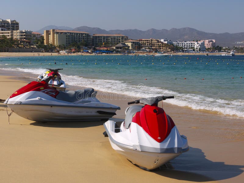 Jet skis on the beach stock photo. Image of baja, mountain 14790200